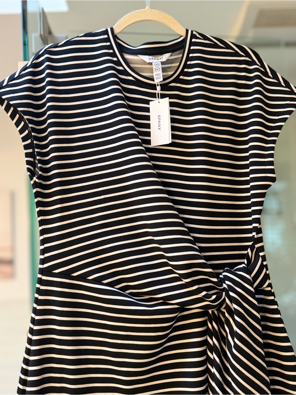 New with Tags Spanx Air Essentials Black and White Striped Tie-Waist Maxi Dress - Picture 3 of 12